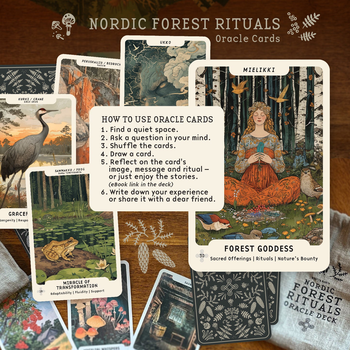 Nordic Forest Rituals Oracle Cards - inspiroivat suomalaiset rituaalikortit