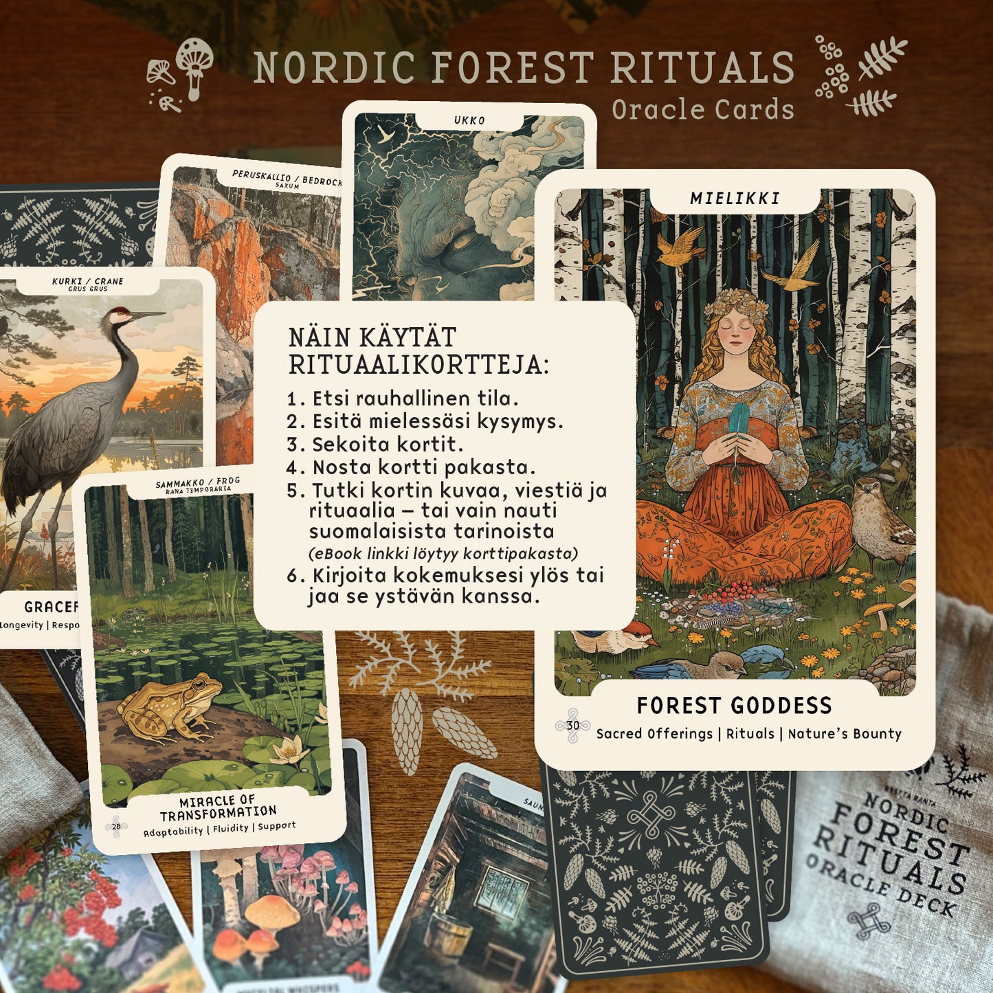 Nordic Forest Rituals Oracle Cards - inspiroivat suomalaiset rituaalikortit