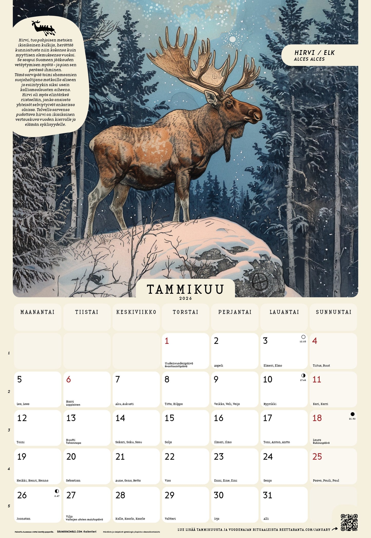 2026 seinäkalenteri / wall calendar ⌘ Nordic Forest Rituals