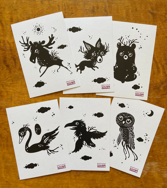 Sauna Animals - Postikortit 6+1