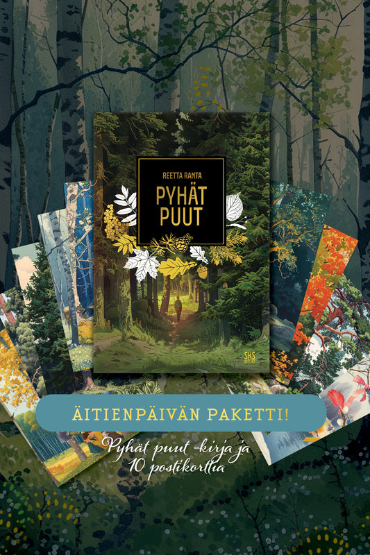 Äitienpäivän paketti: Pyhät puut kirja ja -postikortit