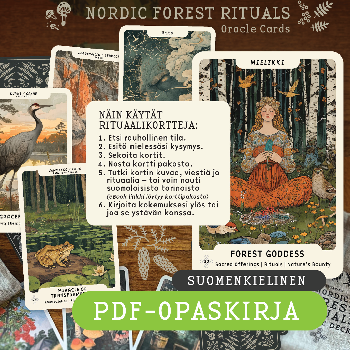 Nordic Forest Rituals Oracle Cards - inspiroivat suomalaiset rituaalikortit