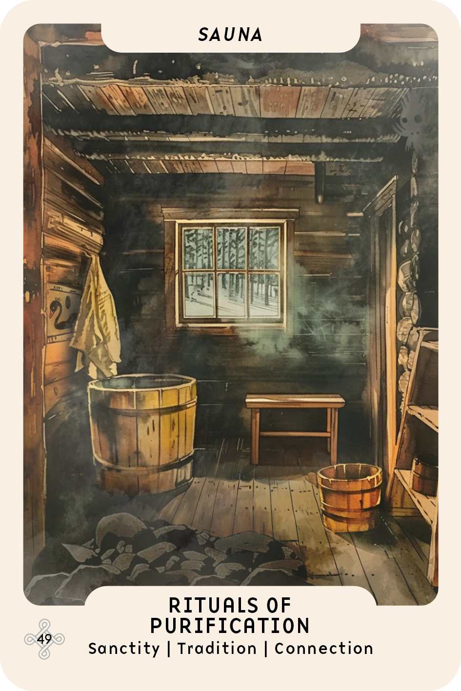Sauna-oraakkelikortti Nordic Forest Rituals -pakasta